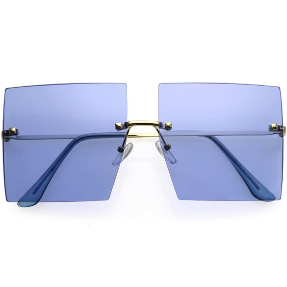 Square‎ Sunglasses Rimless Oversized Fashion Blue Tinted Lens Sun Glasses Women - Picture 3 of 10